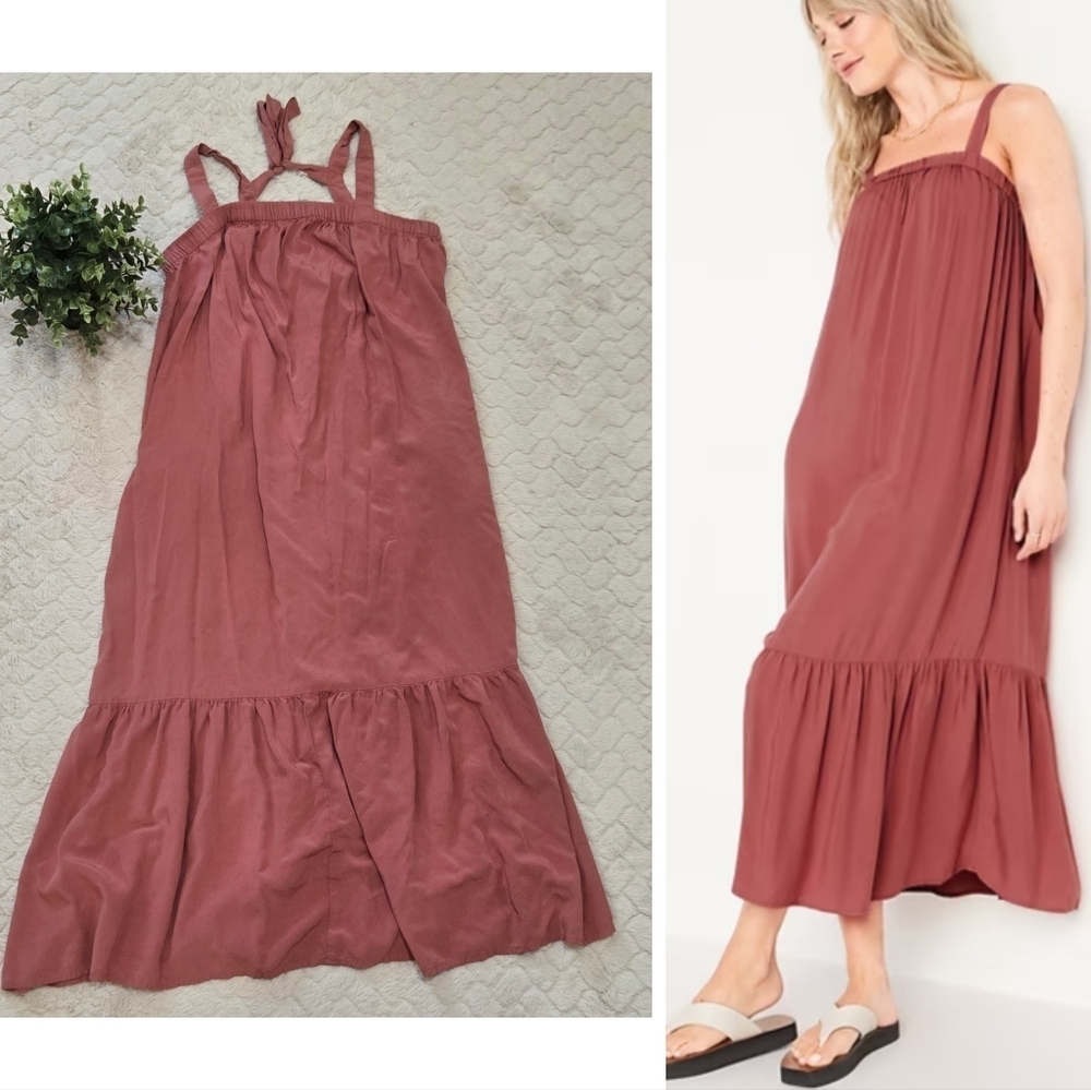 Old Navy Pink Spice Girl Tie Back Swing Trapeze Ruffle Dress, Size Medium